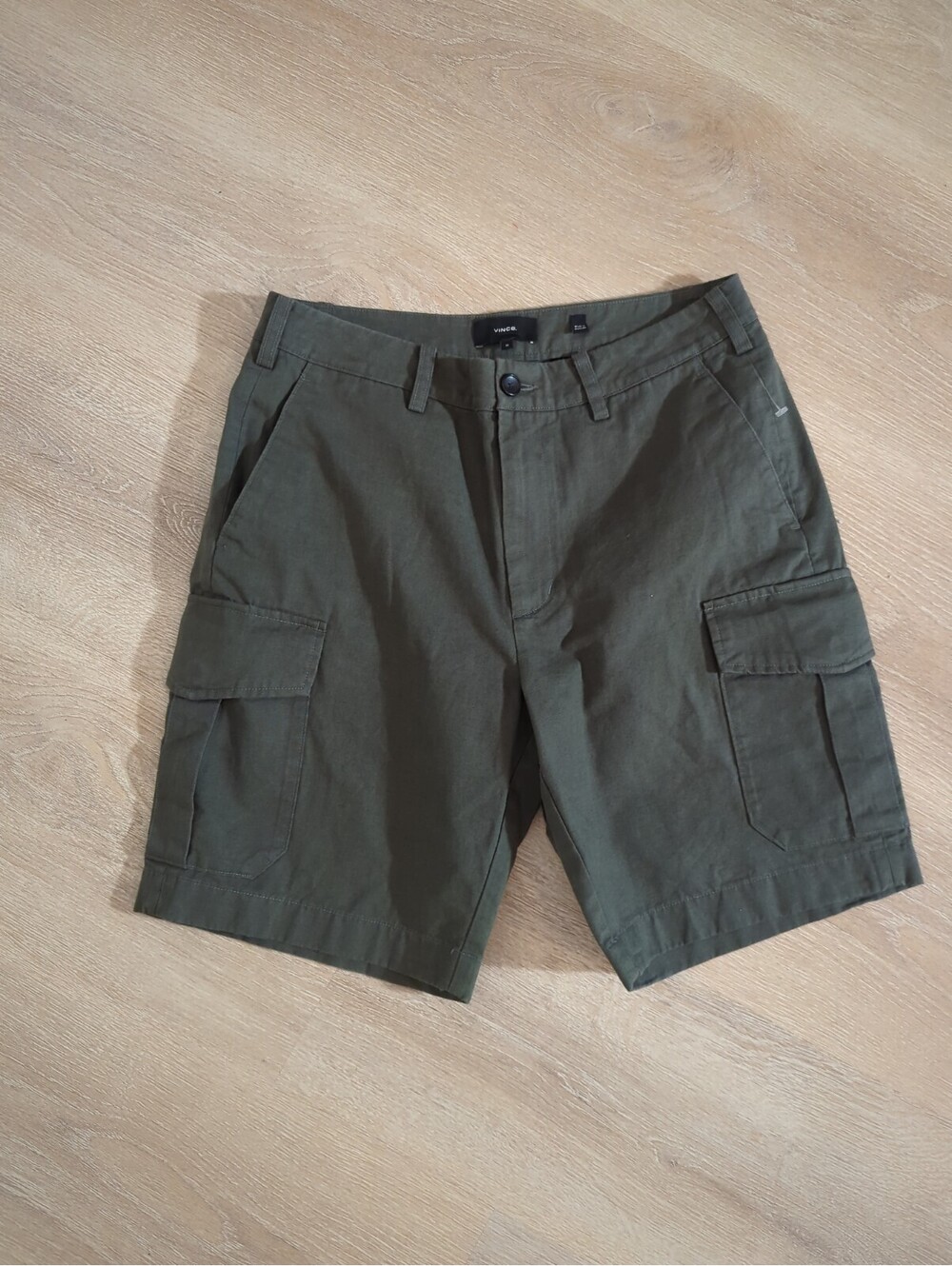 Vince Men's Drop-Rise Military Cargo Shorts Green Casual Linen Cotton Sz 31
